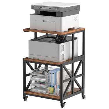 Imagem de GreenForest Suporte de impressora com prateleira de armazenamento, 50 cm x 45 cm Carrinho de impressora com roda para escritório em casa, prensa térmica, impressora 3D, carrinho de micro-ondas de 3