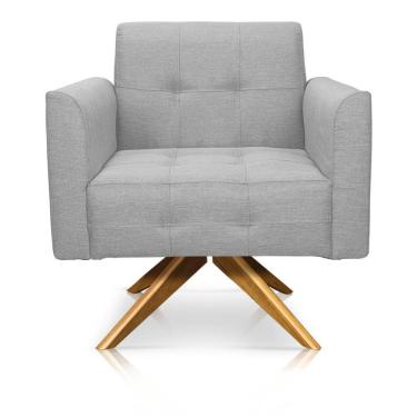 Imagem de Poltrona Giratória Elisa Linho Cinza Claro A05 Base Madeira Ma30