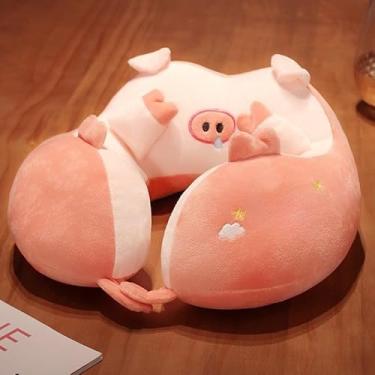 Imagem de Almofada De Pescoço Para Descanso Viagens Bichinhos Criança Infantil Adulto presente de aniversári (Rosa)
