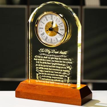 Imagem de Arikyrist Presente de relógio de vidro para tia com base de luz de madeira