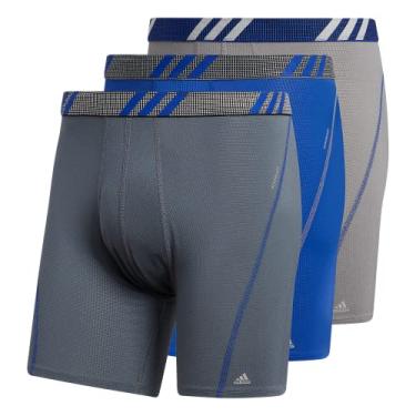 Imagem de adidas Pacote com 3 cuecas boxer masculinas de malha de desempenho esportivo, Cinza Onix/Azul, P