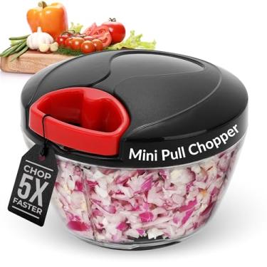 Imagem de Picador manual de 400 ml – Cortador de legumes portátil para cebola, alho, nozes, ervas e preparação de salada – Processador de alimentos compacto com lâminas afiadas de aço inoxidável, livre de BPA e