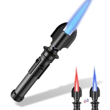 Imagem de Lamsen Isqueiro de sabre de luz – maçarico recarregável de butano com chama ajustável, trava de segurança, tocha de cozinha à prova de vento para churrasco, brulee, churrasqueira, acampamento