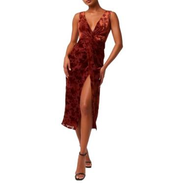 Imagem de Lulus Vestido midi de veludo feminino Aman, Ferrugem, M