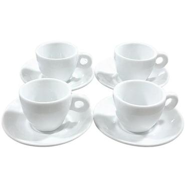 Imagem de Kit Jogo 4 Xícaras de Café 80ml Cônicas com Pires - Porcelana Branca d
