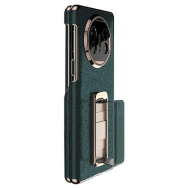 Imagem de HAOMRIYL Capa de couro genuíno para Huawei Mate X6, suporte de alça de pulso invisível, capa traseira de telefone, dobradiça de lente de câmera, capa de proteção antiarranhões, verde, Mate X6