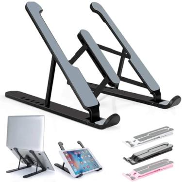 Imagem de Suporte Ajustável para Notebook e Tablet, Estrutura Triangular em Plástico Rígido, Dobrável e Portátil, Base Antideslizante com 6 Posições, Dimensões 26,7 x 18,8 x 16,5 cm