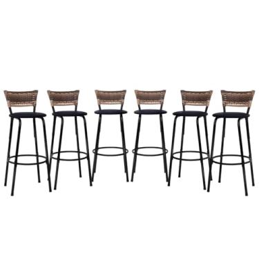 Imagem de Banqueta Altas Junco Cappuccino Estrutura Preta 70cm Para Balcão Cozinha, Bar, Bistrô, Americano Kit 06 Unidades - Itagold (Preto)