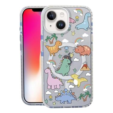 Imagem de Capa Little Dinosaur para iPhone 14, compatível com MagSafe, capa fosca macia e fina, à prova de choque, antiimpressões digitais, antiamarelamento, antiarranhões, capa magnética para Apple, engraçada