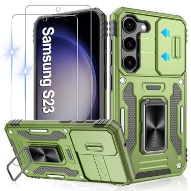 Imagem de Gritup Capa para Samsung Galaxy S23 com 2 protetores de tela HD e capa de câmera deslizante, proteção contra quedas de grau militar de 3 m, suporte de anel magnético, capa protetora para celular