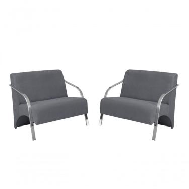 Imagem de Kit 2 Poltronas 2 Lugares Vênus Braço Alumínio Suede