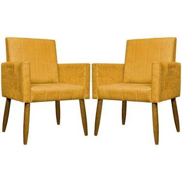Imagem de Kit 2 Poltronas Decorativas Mari Suede Pé Palito - Mostarda Suede