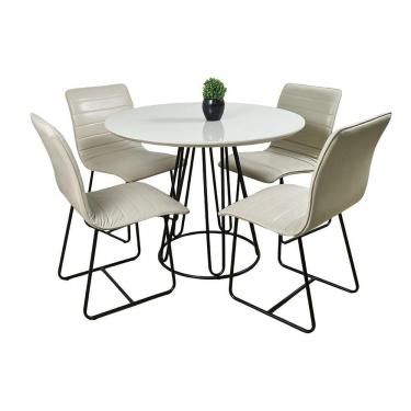 Imagem de Conjunto Sala De Jantar Rubi Off White Com 4 Cadeiras Cristal Couro Pérola Base Preto