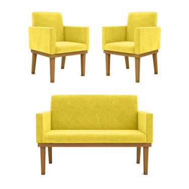 Imagem de Kit Sofá Namoradeira + Poltrona Reforçada amarelo
