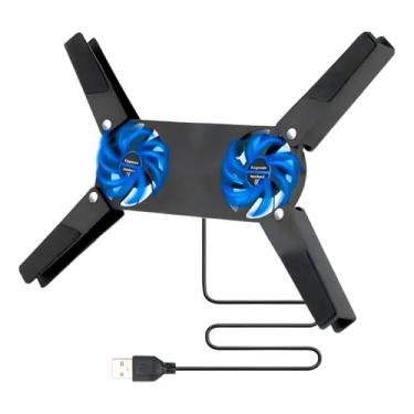 Imagem de Suporte Cooler Dobrável para Notebook, Base com 2 Ventoinhas LED, USB, Preto, 26.6x18.8cm, Design Compacto