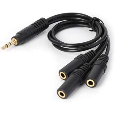 Imagem de Cabo divisor de fone de ouvido preto 3,5 mm, adaptador divisor de 3 vias, cabo auxiliar para alto-falante MP3 Player, adaptador banhado a 3 polos, plugue de 3 polos, acessórios para fones de ouvido