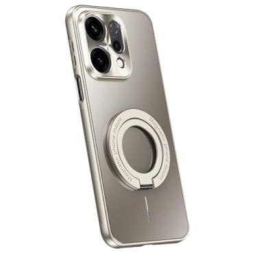 Imagem de HAOMRIYL Capa magnética para Oppo Find X9/X9pro, suporte de anel destacável, capa antiderrapante, proteção total da lente anti-arranhões, capa de suporte, cinza, X9