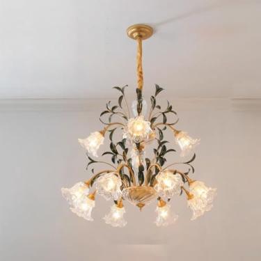 Imagem de Lustre Americano Pastoral com Criatividade Francesa e Flores para Sala de Estar, Sala de Jantar, Quarto, Escritório, Casa de Campo ou Escada - Luminária Pendente LED (B 12 Lâmpadas)