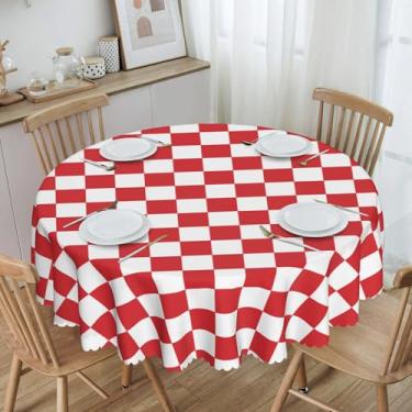Imagem de Ohocut Toalha de mesa redonda xadrez, toalha de mesa xadrez vermelha clássica para piquenique, festa de corrida, capa de mesa de jantar, impermeável, lavável, resistente a vincos, 152 x 152 cm