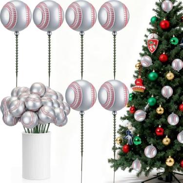 Imagem de Knitgrip 24 peças de enfeites de bola de beisebol de 19 cm em palhetas com fio, palitos de árvore de Natal, tema esportivo, bolas de decoração de beisebol, para enchimento de vaso, guirlanda, enfeite