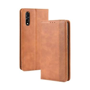 Imagem de Capa para VIVO Z5/Y7S,Retro Flip magnético,Caso de telefone de couro PU,Design de carteira com 3 slots de cartão e 1 clipe de dinheiro -Brown