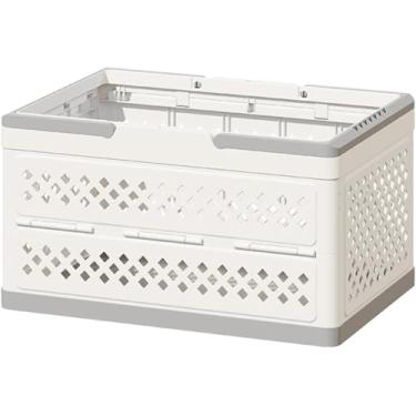Imagem de Roqao Cestas de armazenamento dobráveis, caixas de plástico dobráveis de 31L com alças, cesta de compras empilhável e portátil para organização doméstica, piquenique e compras, branco