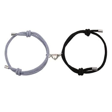 Imagem de 2 pulseiras magnéticas em forma de coração para casais atração mútua corrente combinando pulseira de amizade presente para namorado namorada mulheres homens, Corda, Liga metálica.