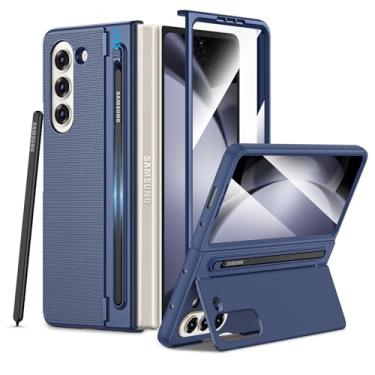 Imagem de Maxdara Capa para Samsung Z Fold 5, com compartimento para S Pen e protetor de tela de vidro temperado e suporte oculto, suporte de carregamento sem fio, capa protetora para celular para Samsung