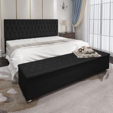 Imagem de Kit Cabeceira Casal E Recamier Baú 1,95M Preto