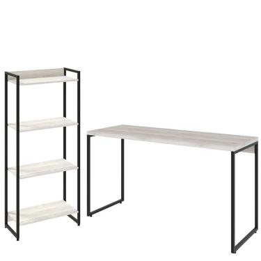 Imagem de Kit Escritório Estante 4 Prateleiras Com Mesa 135Cm Snow