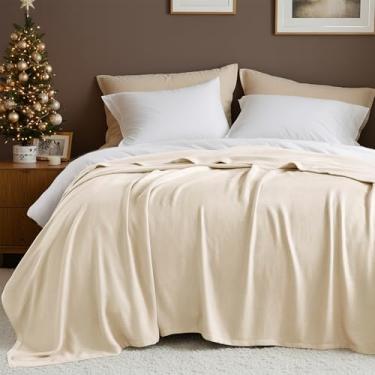 Imagem de Cobertor King Size, 70% raiom (derivado de bambu) e 30% algodão, tecido jacquard leve, cobertor de verão respirável e macio para cama ou sofá, 274 x 228 cm, marfim