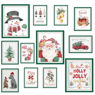 Imagem de JJY Conjunto de 12 impressões de arte de parede de Natal vintage - Decoração de pôsteres de arte de parede de Natal de Natal de Papai Noel floresta cena de neve rua natal para decoração de casa sala