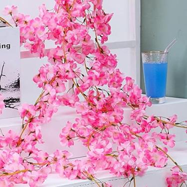 Imagem de Guirlanda artificial de videira de cerejeira, decoração de videira, 1,8 m, 135 peças, flor de seda com transição de cor, para festa de casamento e escritório em casa (rosa vermelha)