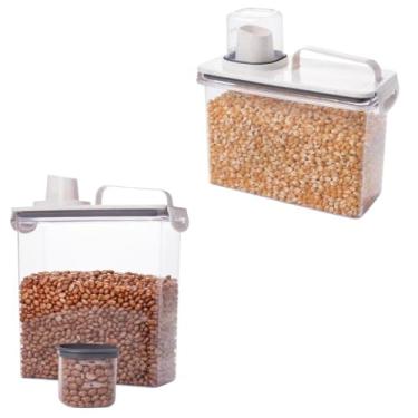 Imagem de Kit 2 Potes Cristal com Bico Dosador e Travas 1,9L e 3L Branco Marmorizado Plasútil– Dispenser para Grãos, Cereais e Líquidos