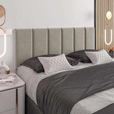 Imagem de Cabeceira Almofadada Julia 160 Cm - Suspensa Suede Mdf Bege - Movelove Bege