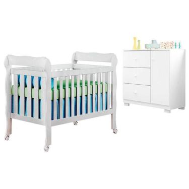Imagem de Berço Americano Lila Com Cômoda Infantil Duda Branco Brilho – Phoenix Baby