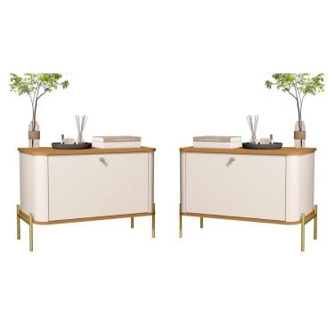 Imagem de Conjunto Mesa De Cabeceira Albania Off White Nature Dourado