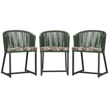 Imagem de 3 Cadeiras De Jantar Noronha Preta Corda Náutica E6 Trama Verde