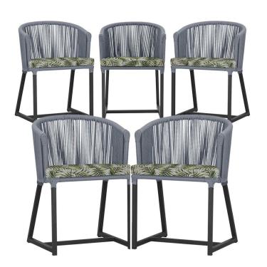 Imagem de 5 Cadeiras De Jantar Noronha Preta Corda Náutica E5 Trama Prata