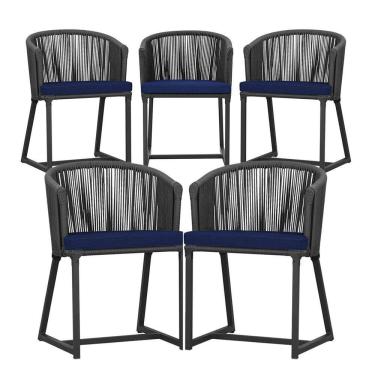Imagem de 5 Cadeiras De Jantar Noronha Preta Corda Náutica E10 Trama Preto