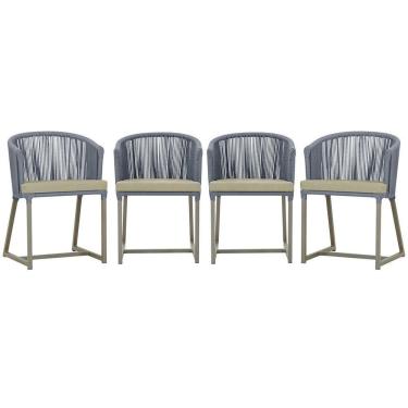Imagem de 4 Cadeiras De Jantar Noronha Fendi Corda Náutica E7 Trama Prata