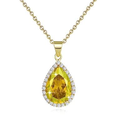 Imagem de Sumonyo Colares com pingente de gota de diamante para mulheres cristais pedra do mês de nascimento bijuteria presentes para mulheres, banhado a ouro 17,92 + corrente de 5 cm, Metal, Cristal
