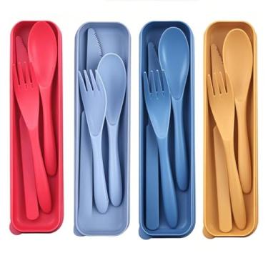 Imagem de Utensílios de viagem reutilizáveis com estojo, garfo de faca, colheres de mesa, conjunto de talheres de acampamento portátil para escritório, piquenique escolar ou uso diário – livre de BPA (amarelo