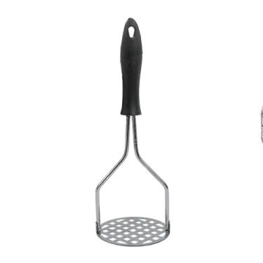 Imagem de Amassador de Batata e Legumes em Aço Inoxidável, Cabo Preto, 23cm x 8cm, para Purê e Nhoque
