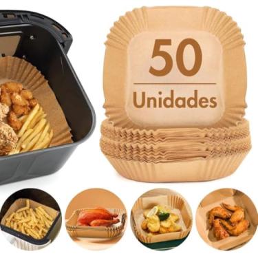 Imagem de Kit Premium com 50 Formas de Papel Descartáveis, Quadradas, Antiaderentes, para Air Fryer, Protetor contra Gordura, Tamanho Universal