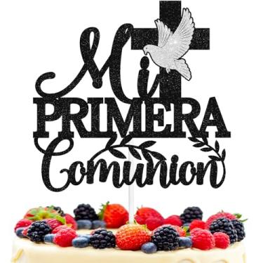 Imagem de Topo de bolo Mi Primera Comunion, Espanhol My Baptism Preto Decoração Escolhas Para Primeira Comunhão Tema Para Chá de Bebê Batizado Decorações Suprimentos