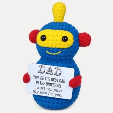 Imagem de Father's Robot Gift Handmade Crochet Mini Desktop Decoration Love You Emotion Card from Daughter Son Wife - Halloween Thanksgiving Fall Decor Birthday for Dad Daddy Papa Grandpa Stepdad Husband