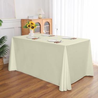 Imagem de Wuluwala Toalha de mesa retangular para banquetes, cor sólida, resistente, resistente a vincos, lavável, toalha de mesa de cetim, capa decorativa para mesa de jantar, buffet, festa e casamento, marfim