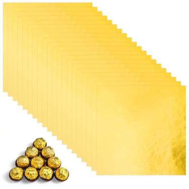Imagem de 100 embalagens douradas para chocolates, 19 x 19 cm, papel de alumínio brilhante para caseiros e guloseimas, ideal para feriados e presentes