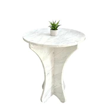 Imagem de Mesa de canto de mármore natural moderna em forma de X mesas de centro redondas para sala de estar, quarto, banheiro, ambientes internos e externos, mesa de centro lateral de pedra